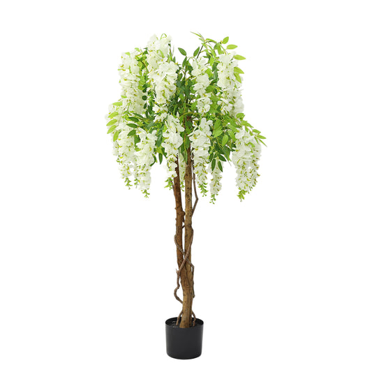 Kunstpflanze Wisteria im Topf 120 cm künstliche Pflanze weiße Blüten Dekopflanze