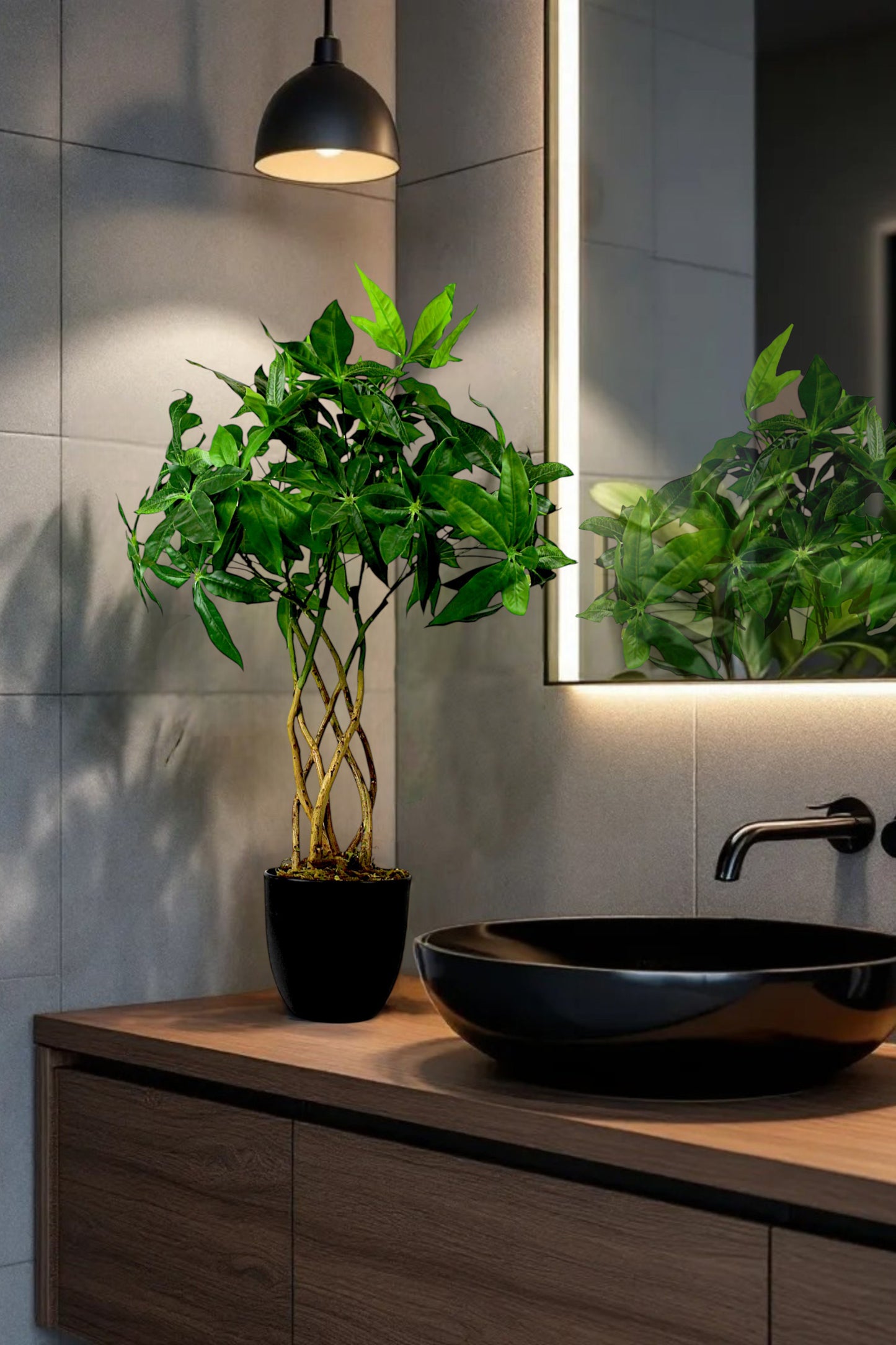 Künstliche Pflanze 65 cm im Topf Grünpflanze Zimmerpflanze Kunstpflanze mit Flecht-Stamm