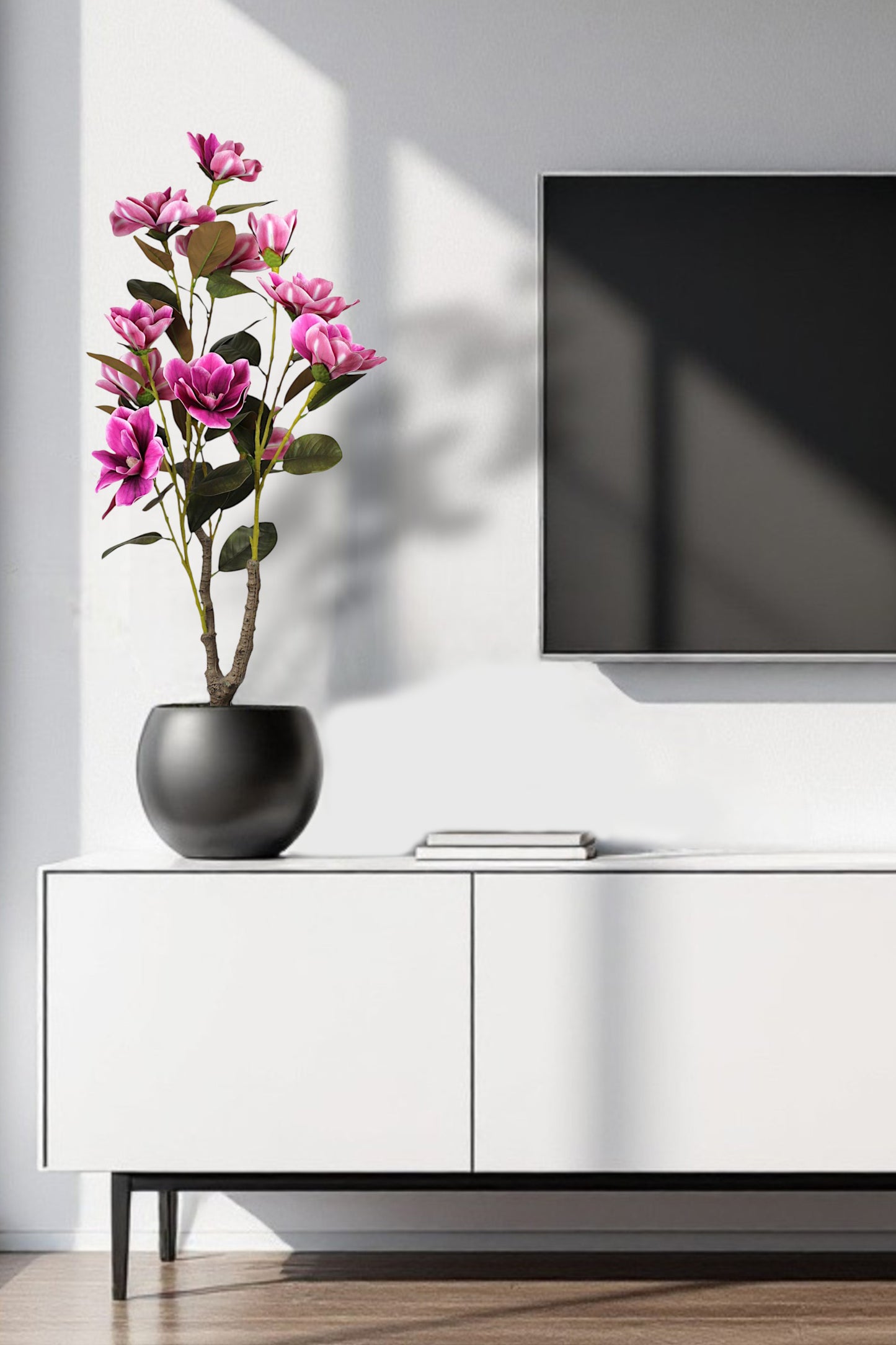 Kunstpflanze Yulan Magnolie Pink 95 cm im Topf Blütenpflanze künstliche Pflanze Zimmerpflanze