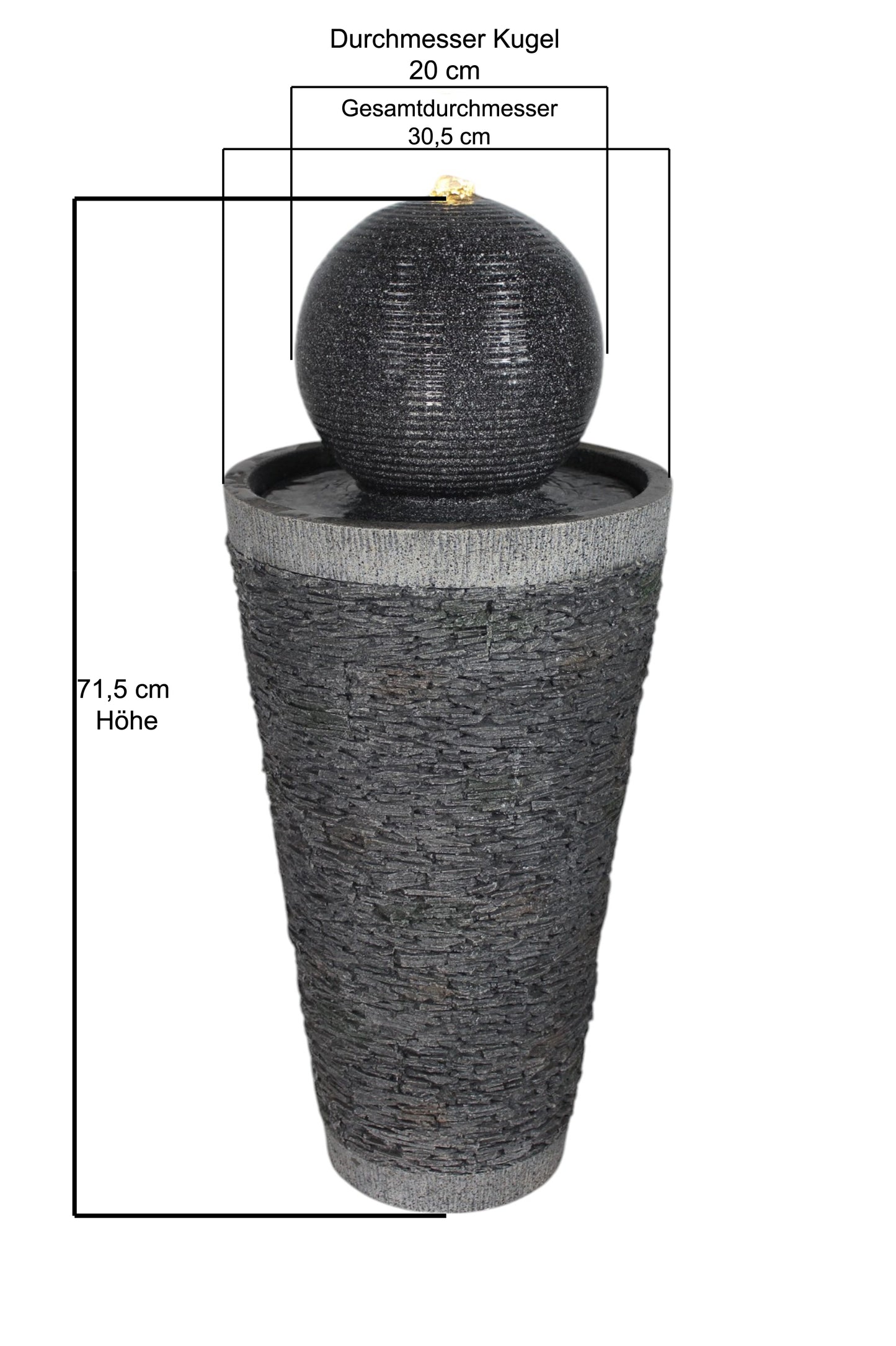 Gartenbrunnen BK910 Kugelbrunnen Steinoptik Springbrunnen 71 cm mit LED Beleuchtung Gartendeko