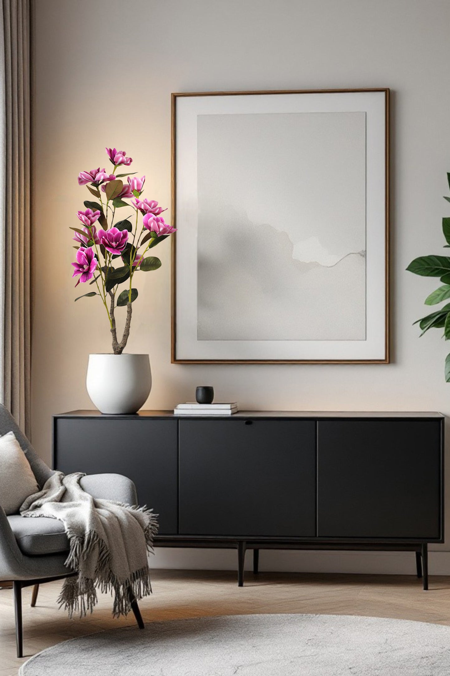 Kunstpflanze Yulan Magnolie Pink 95 cm im Topf Blütenpflanze künstliche Pflanze Zimmerpflanze