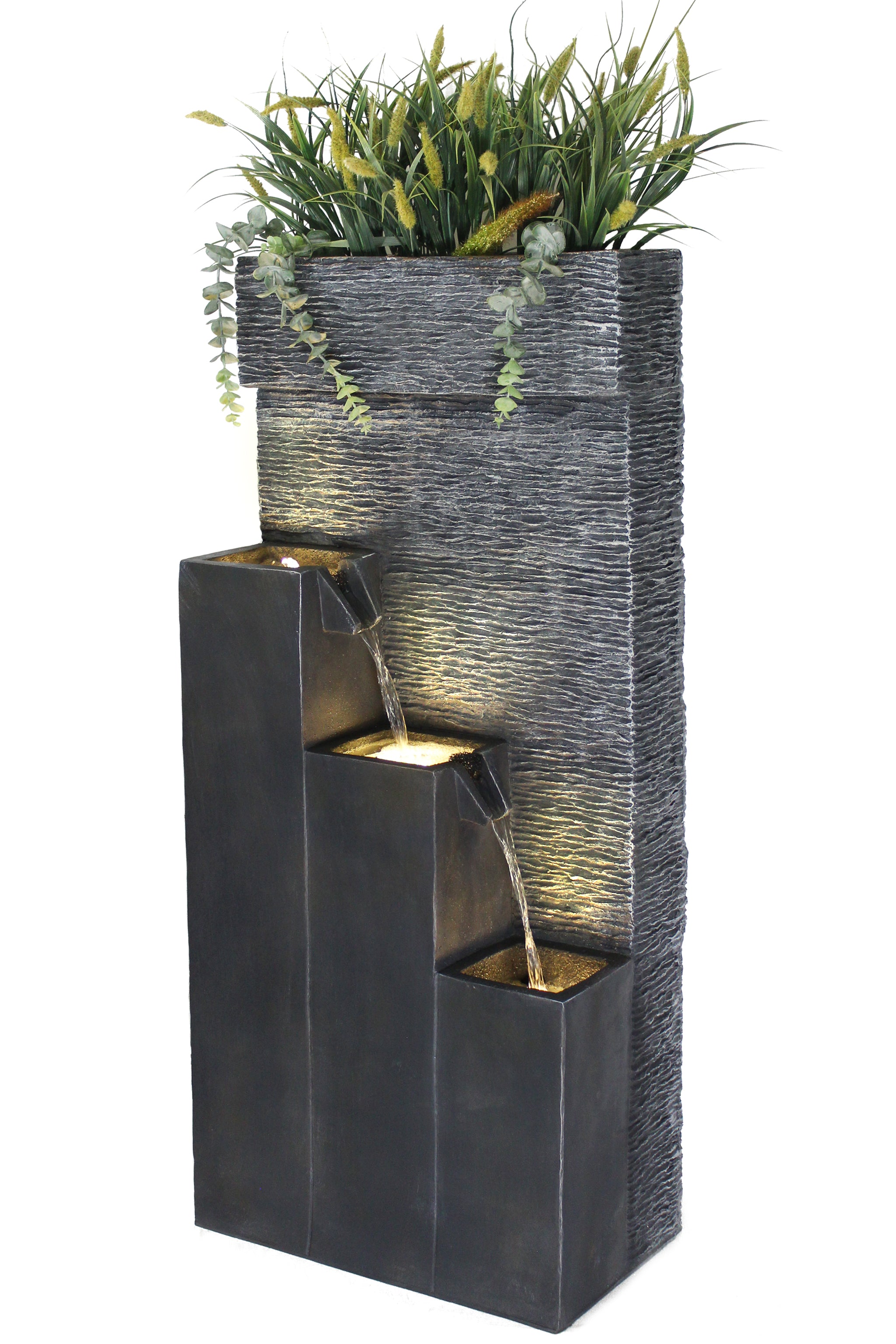 Bumilgar Gartenbrunnen 5-stufig Mit LED - 134cm Springbrunnen Für Terrasse & Garten