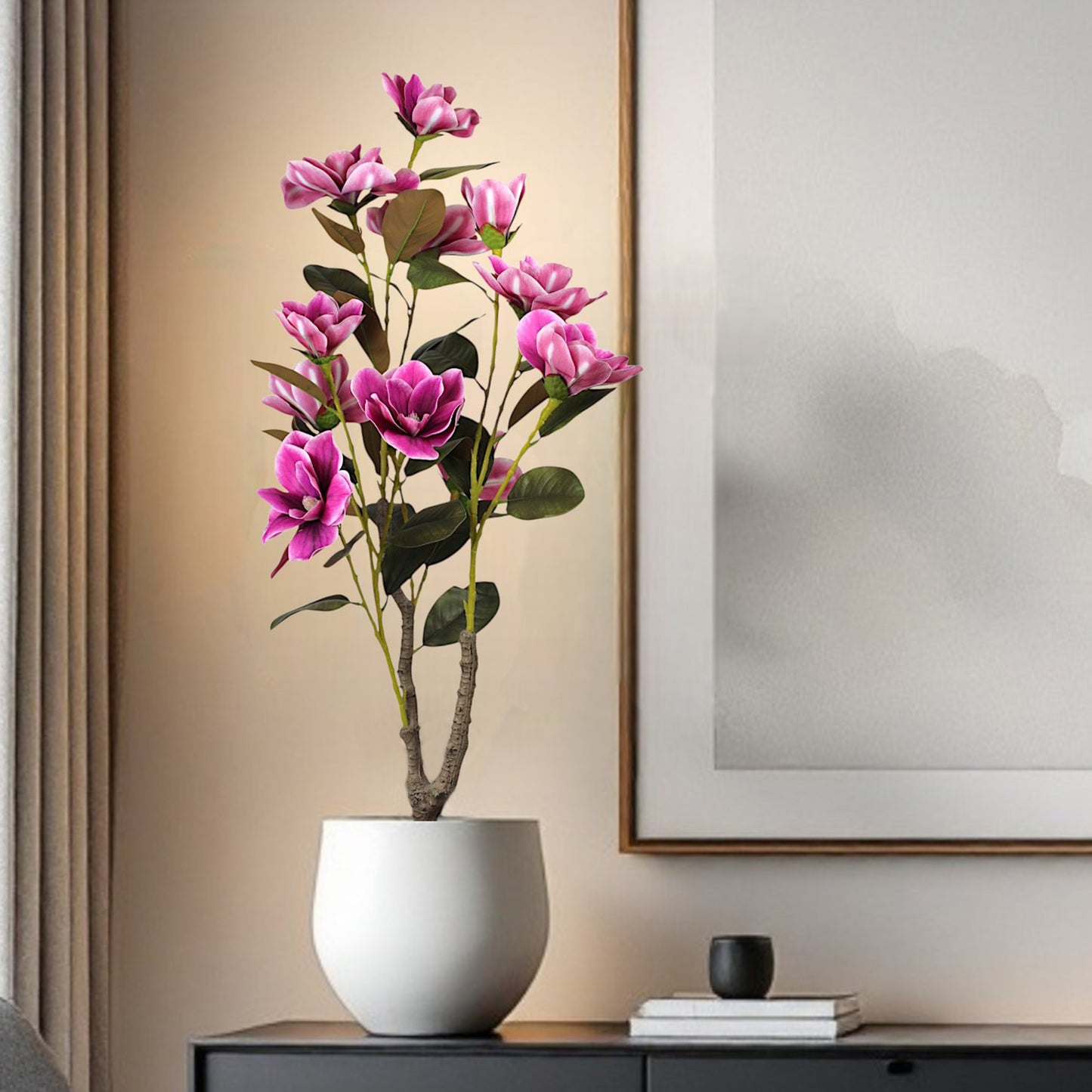 Kunstpflanze Yulan Magnolie Pink 95 cm im Topf Blütenpflanze künstliche Pflanze Zimmerpflanze