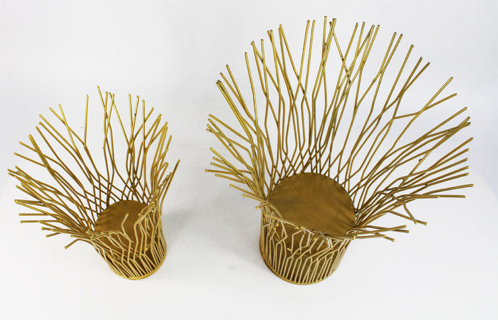 Dekovase 2er Set Aluminium Gold rund Metallvase 39cm und 29 cm Dekoration Afrika Stil Ast-Optik