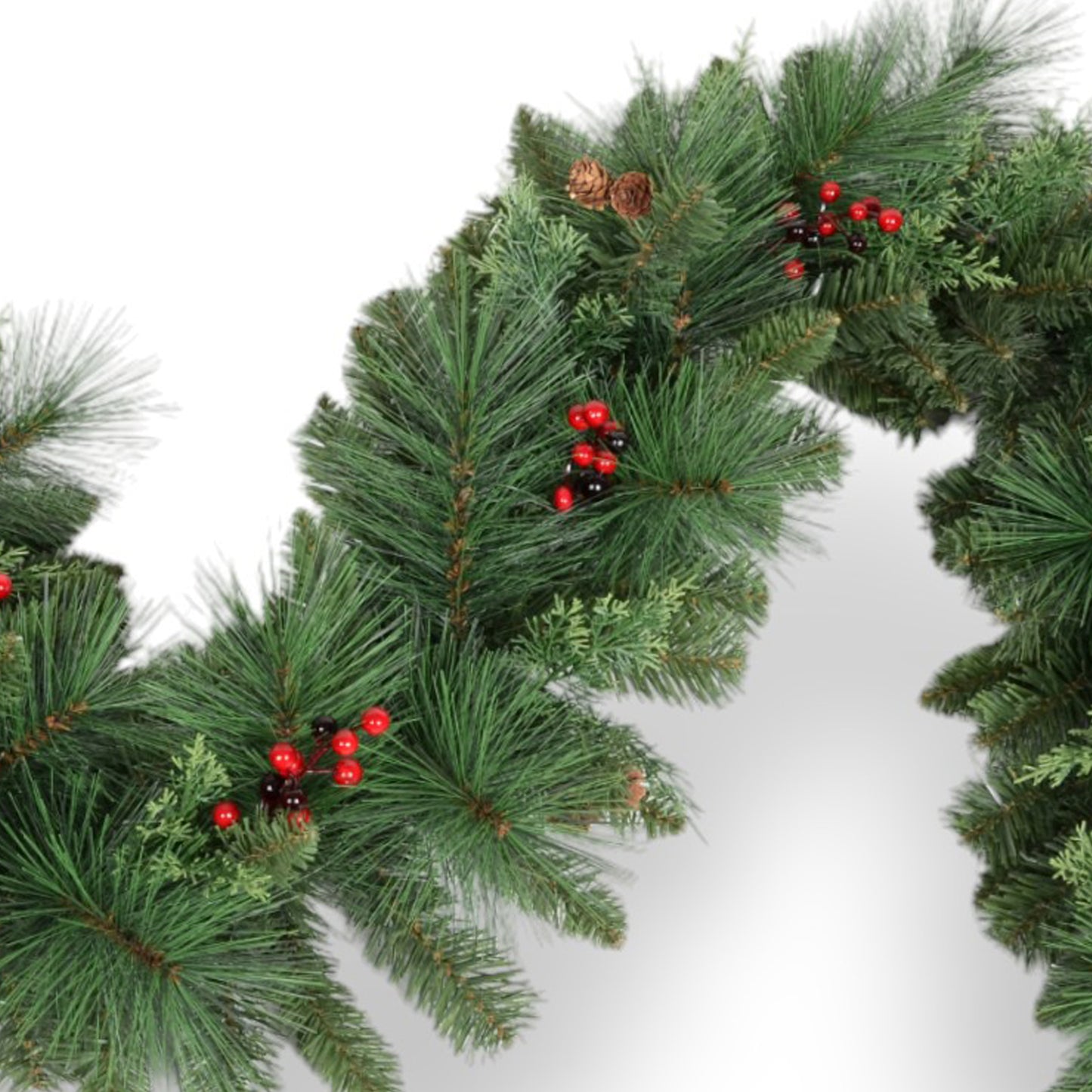 Künstliche Weihnachtsgirlande 270 cm mit Tannenzapfen und Stechpalme Ilex Beeren Girlande Tannengirlande Weihnachtsdekoration