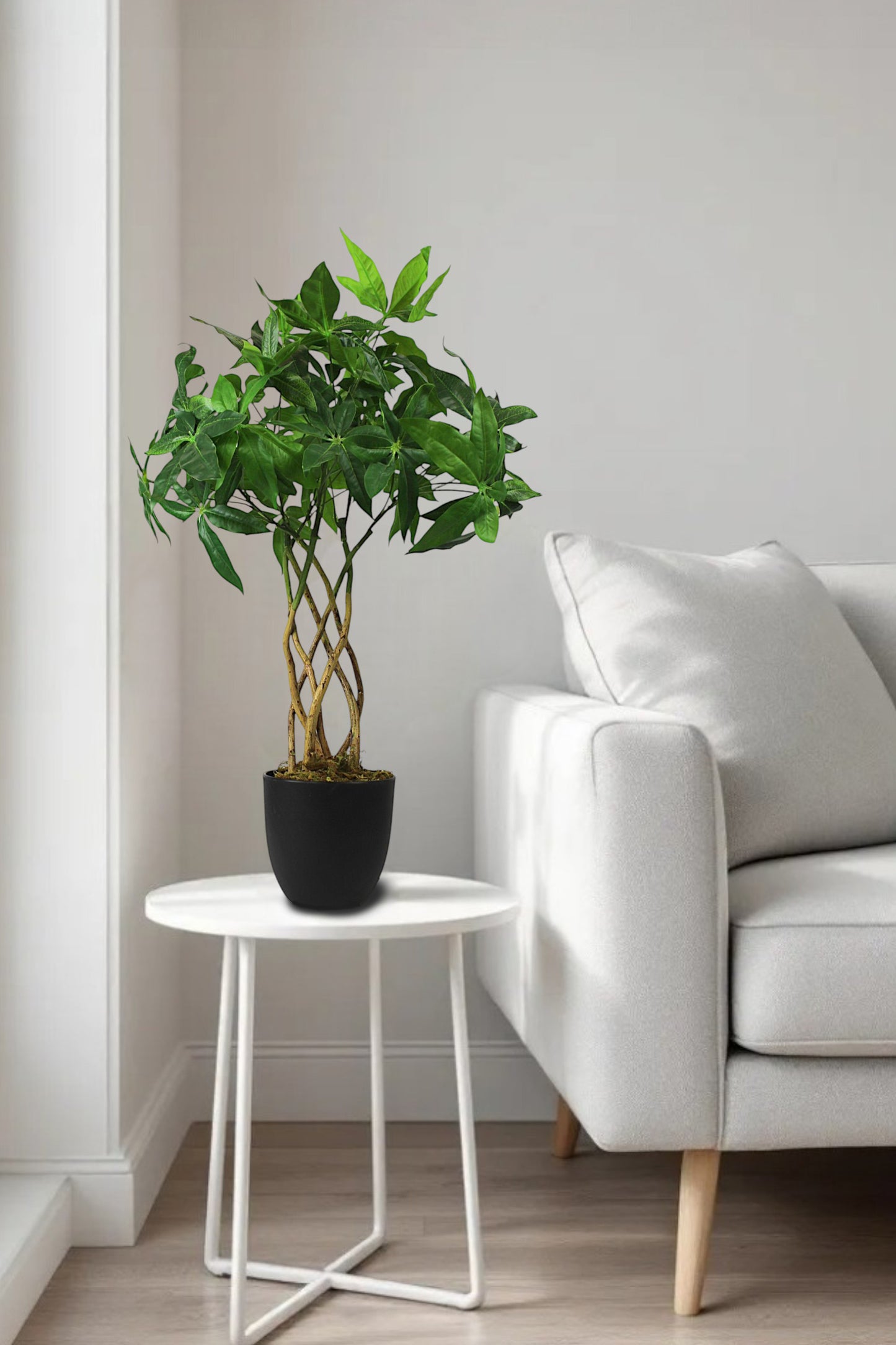 Künstliche Pflanze 65 cm im Topf Grünpflanze Zimmerpflanze Kunstpflanze mit Flecht-Stamm