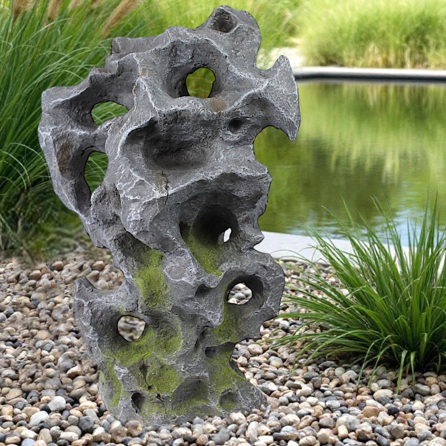 Künstlicher Gartenfelsen in Ozeanfindling-Optik Deko für Garten & Teich Gartenstein Steinskulptur aus Polyresin