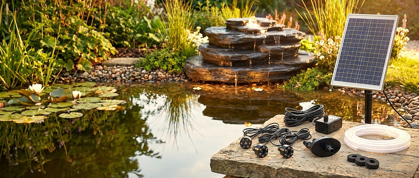 Solar Akku Pumpe Springbrunnenpumpen Komplett-Set 550 l/h mit LED-Beleuchtung
