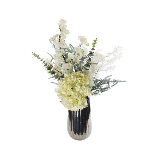 Künstlicher Blumenstrauß mit Vase Blumen Bouquet weiß Kunstpflanze