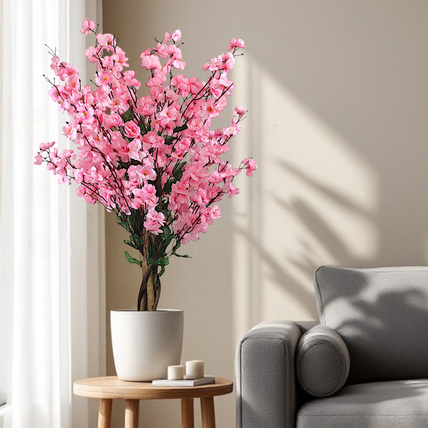 Kunstpflanze Blütenbaum 90 cm Wintersweet Pink Künstliche Pflanze Blüten