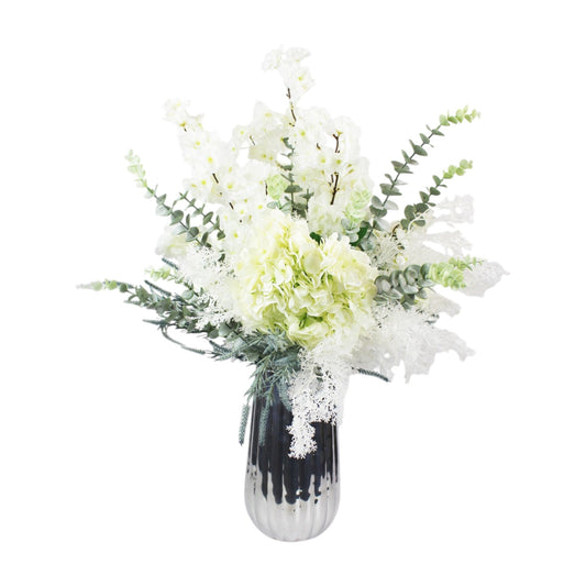 künstlicher weißer Blumenstrauß White Garden 60 cm Hortensie Kirschblüte Eukalyptus