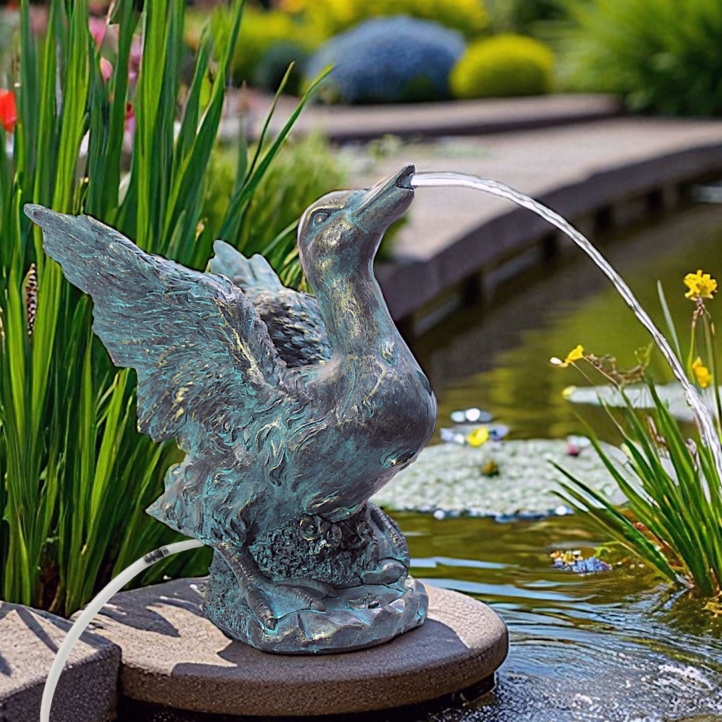 Solar Wasserspeier Ente Kupferoptik Gartenbrunnen Teichdeko Gartenfigur Springbrunnen Solarpumpe WSP11