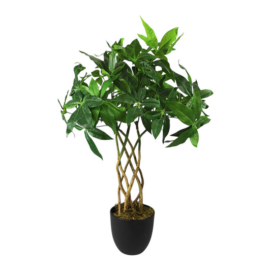 Künstliche Pflanze 65 cm im Topf Grünpflanze Zimmerpflanze Kunstpflanze mit Flecht-Stamm