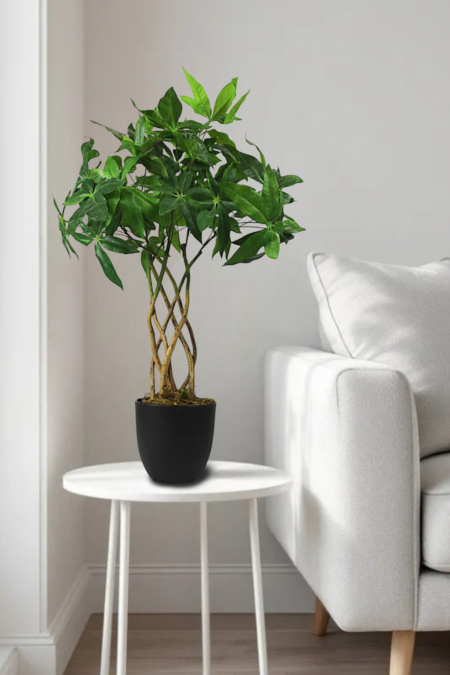 Künstliche Pflanze 65 cm im Topf Grünpflanze Zimmerpflanze Kunstpflanze mit Flecht-Stamm