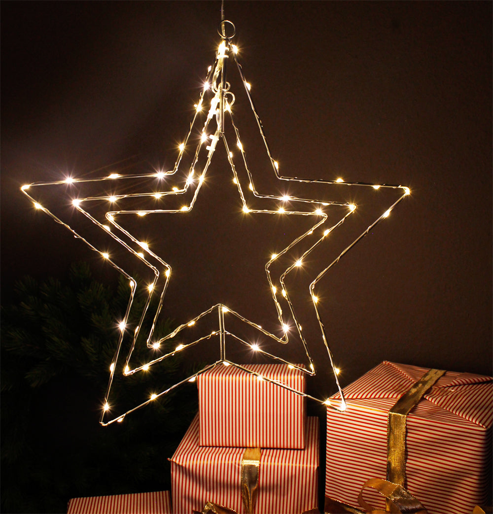 LED Leuchtstern 45cm 3D mit 90 LED Innen und Außen Fensterdekoation Weihnachtsbeleuchtung