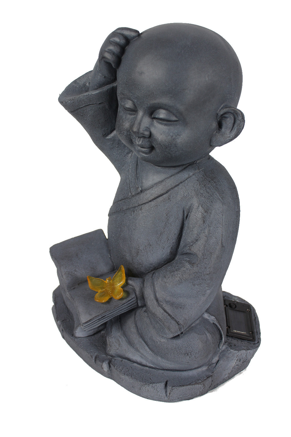Solarleuchte Mönch Solarlampe Gartenfigur 41x30x24 cm Buddha mit Buch