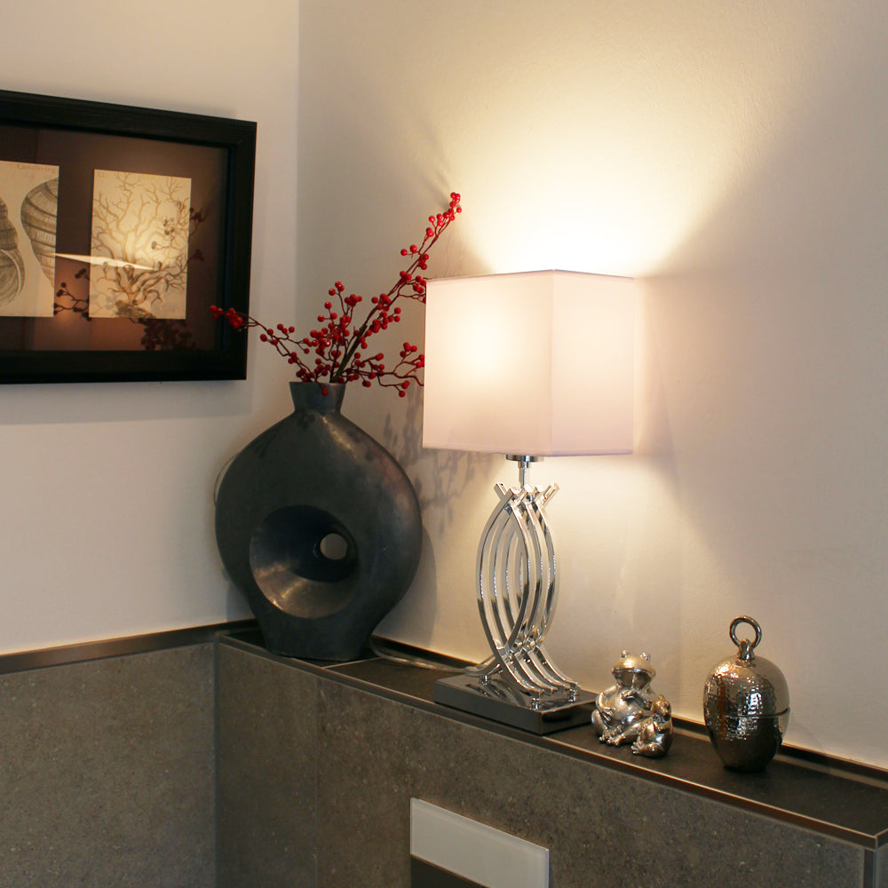 Tischlampe Chrom Design Tischleuchte 50 cm Nachttischlampe