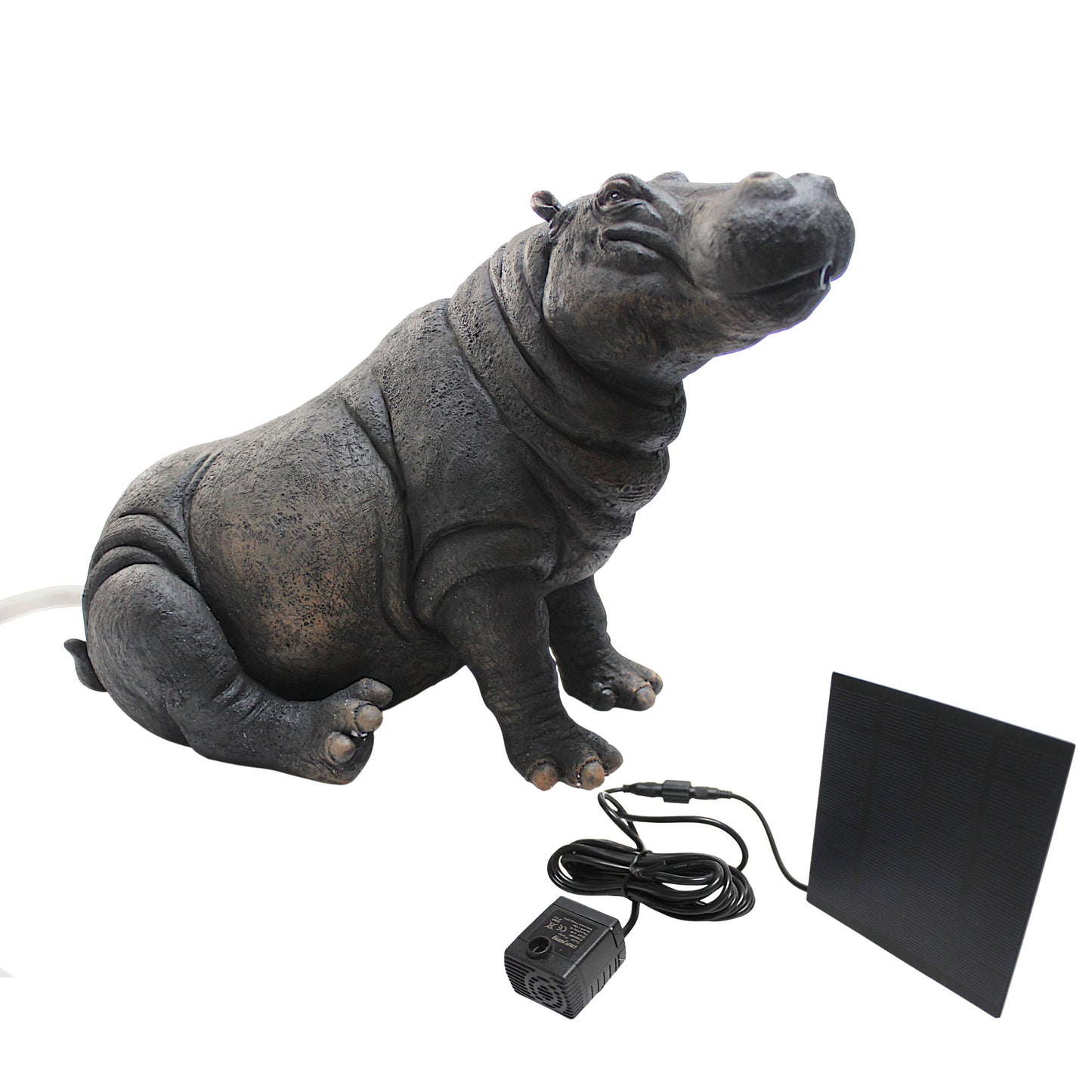 Solar Wasserspeier Nilpferd 34 cm detailreich Teichfigur Teichdeko Gartenfigur Gartendeko Springbrunnen Solarbrunnen Brunnen