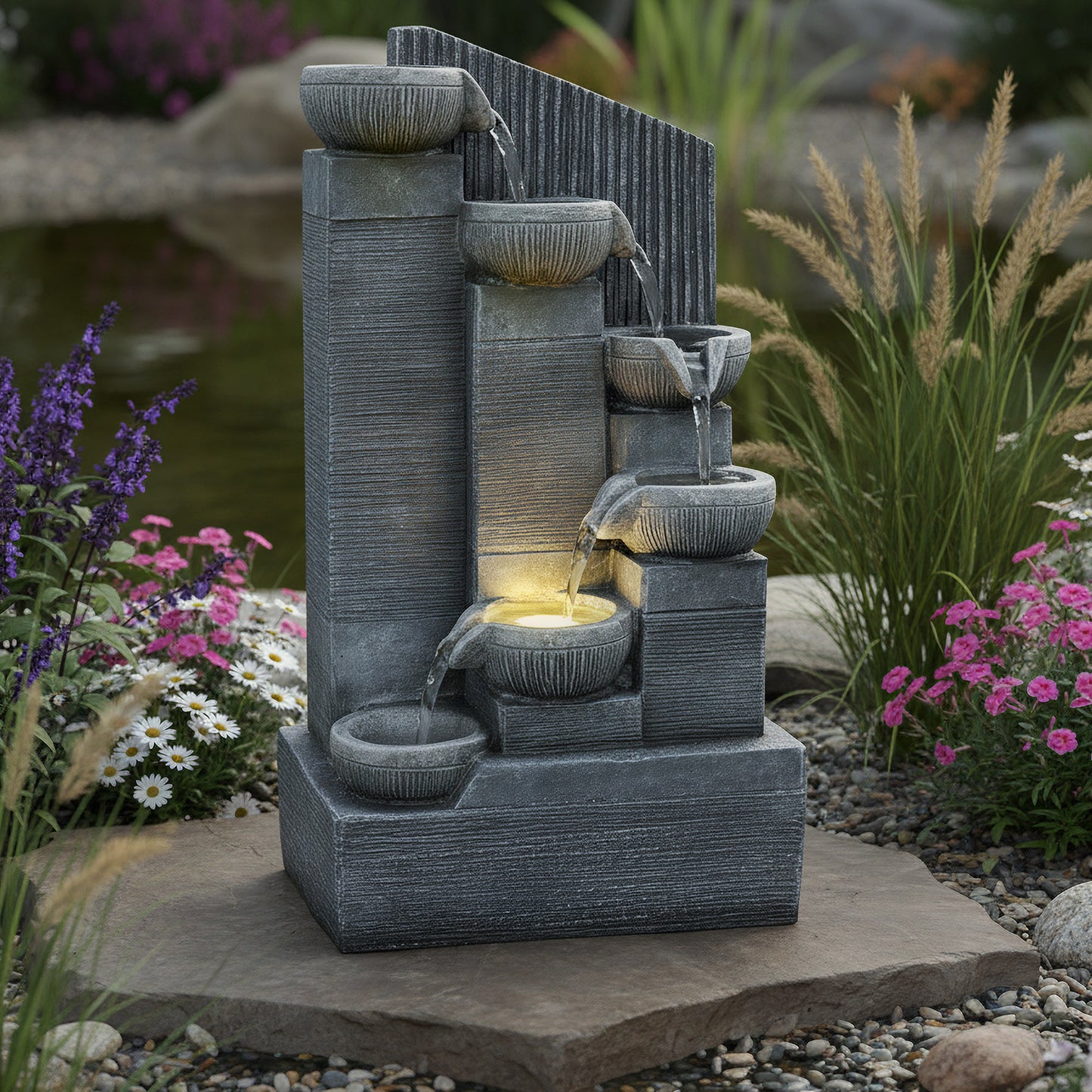 Zimmerbrunnen mit LED Beleuchtung Kaskade LR003 Gartenbrunnen 45 cm Springbrunnen Wasserspiel Deko-Brunnen