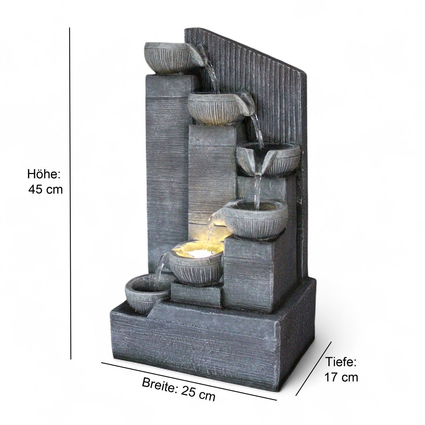 Zimmerbrunnen mit LED Beleuchtung Kaskade LR003 Gartenbrunnen 45 cm Springbrunnen Wasserspiel Deko-Brunnen