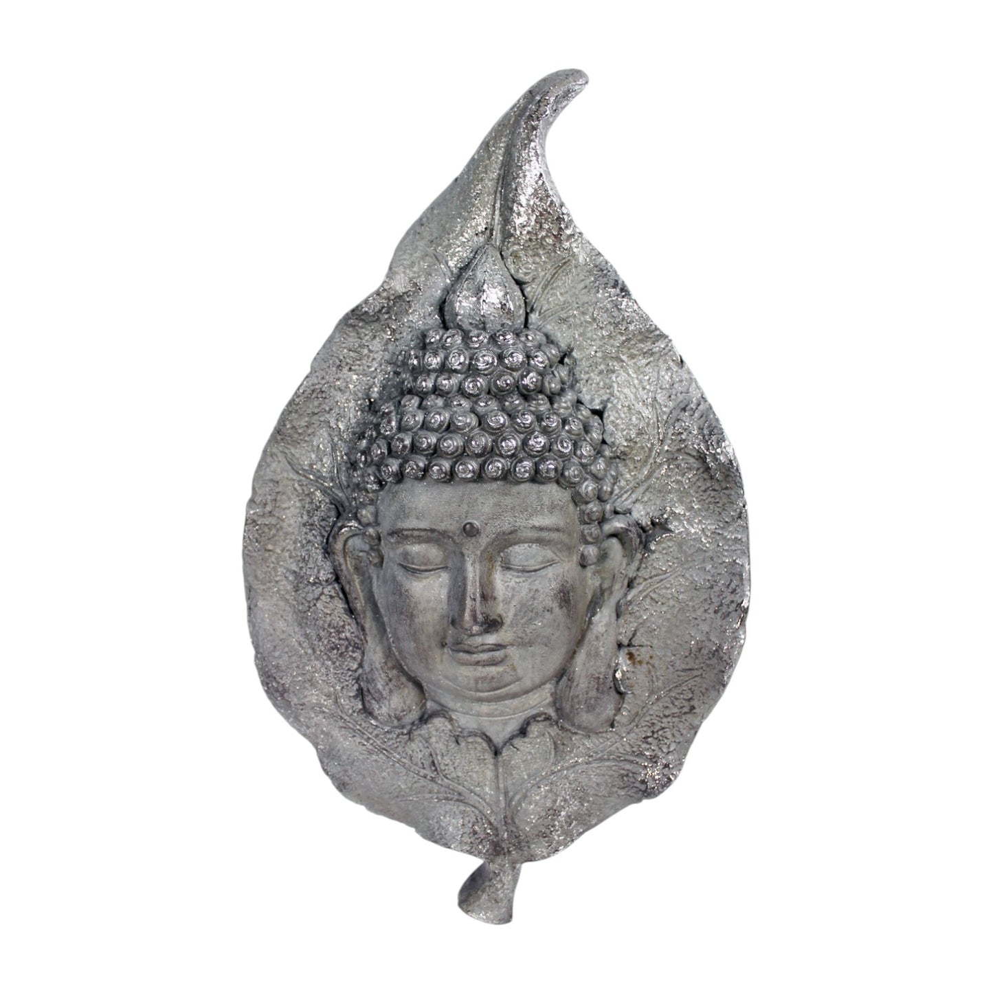 Wandskulptur Blatt mit Buddha Wanddekoration 59x35x10cm Figur Gartenfigur