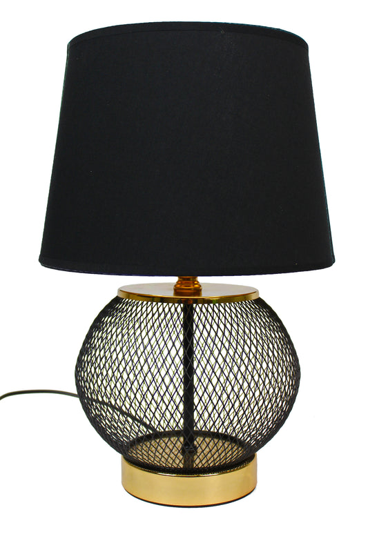 Tischlampe schwarz gold rund 25x38 cm mit schwarzem Schirm Nachttischlampe