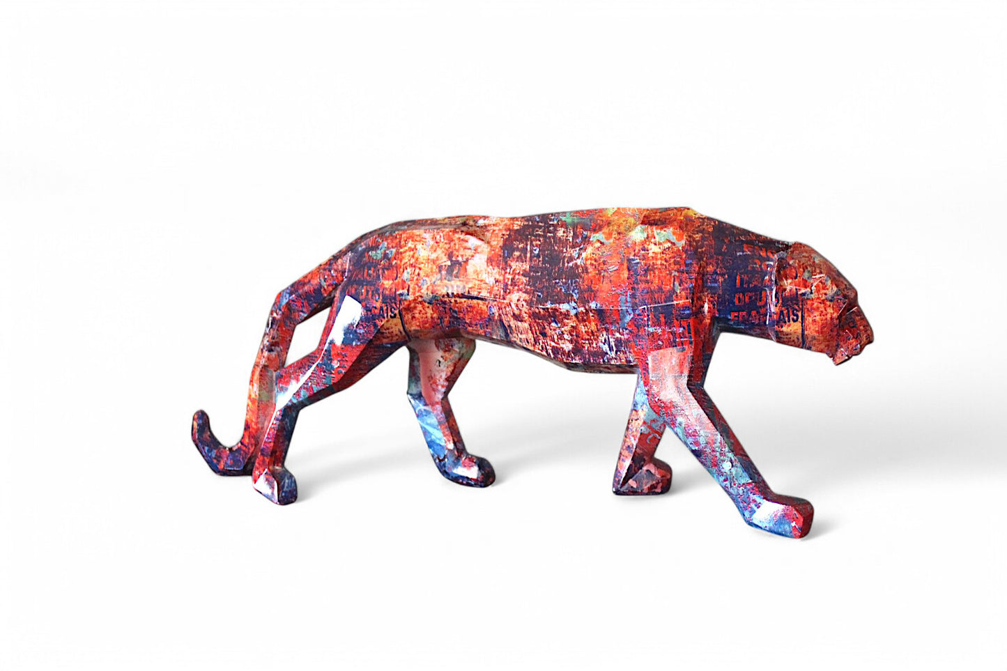 Jaguar Dekofigur Pop Art 49 cm Geometrisches Design Bunte Graffiti Optik Modern und Stylisch