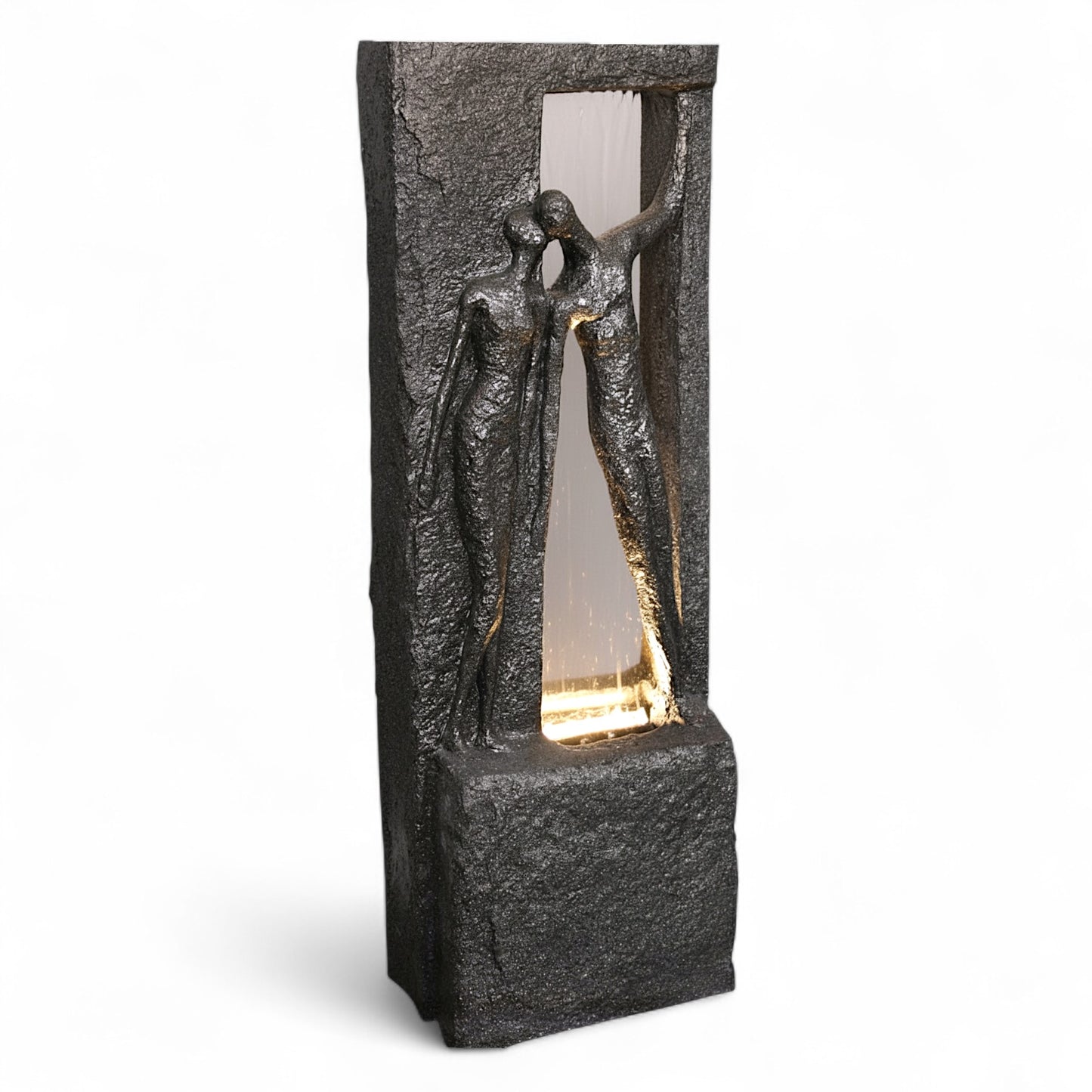 Springbrunnen Gartenbrunnen Zimmerbrunnen mit LED Beleuchtung 99,5cm mit Glasplatte Bronze-Steinoptik