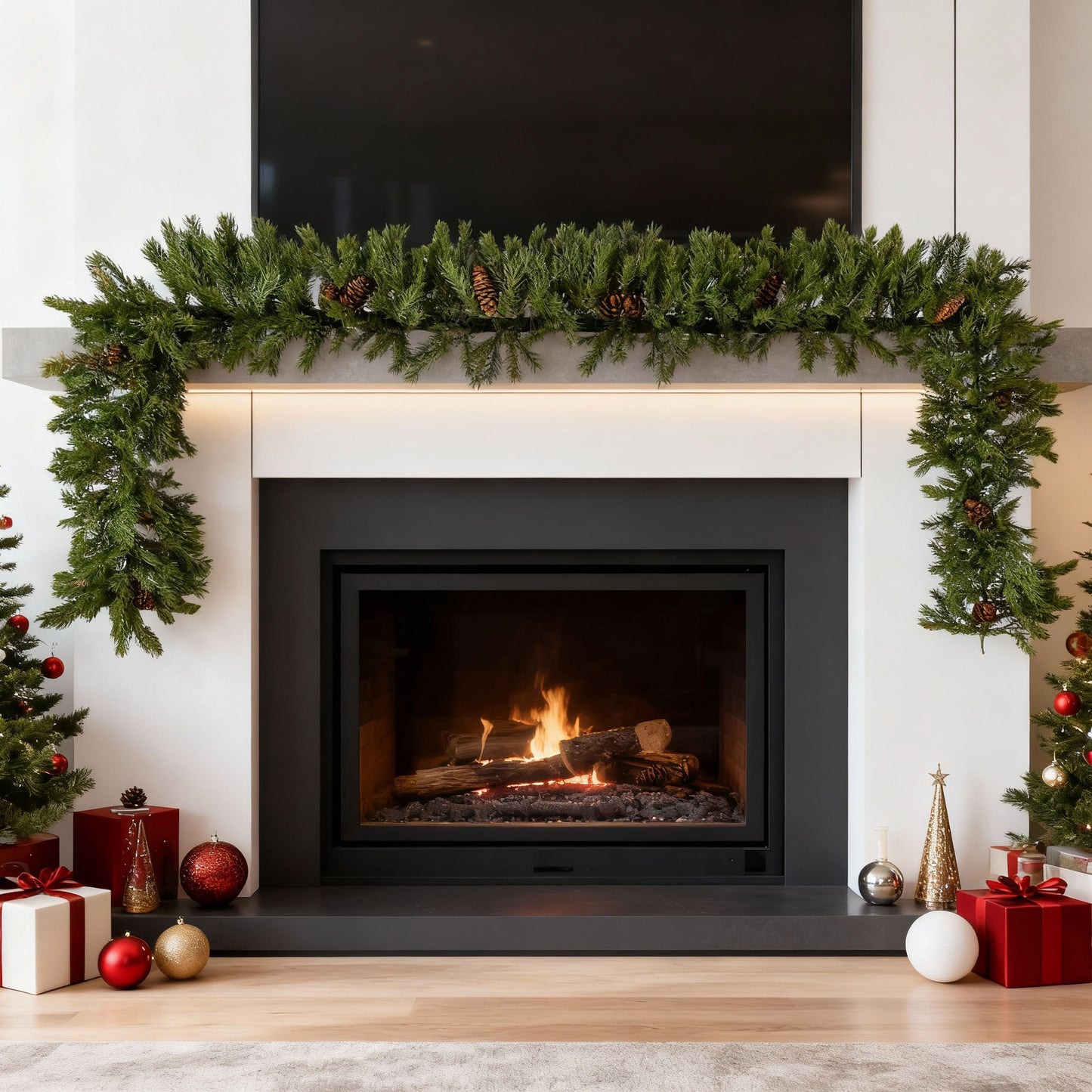 Künstliche Weihnachtsgirlande 100% Spritzguss Tannengirlande 270 cm mit Tannenzapfen Girlande