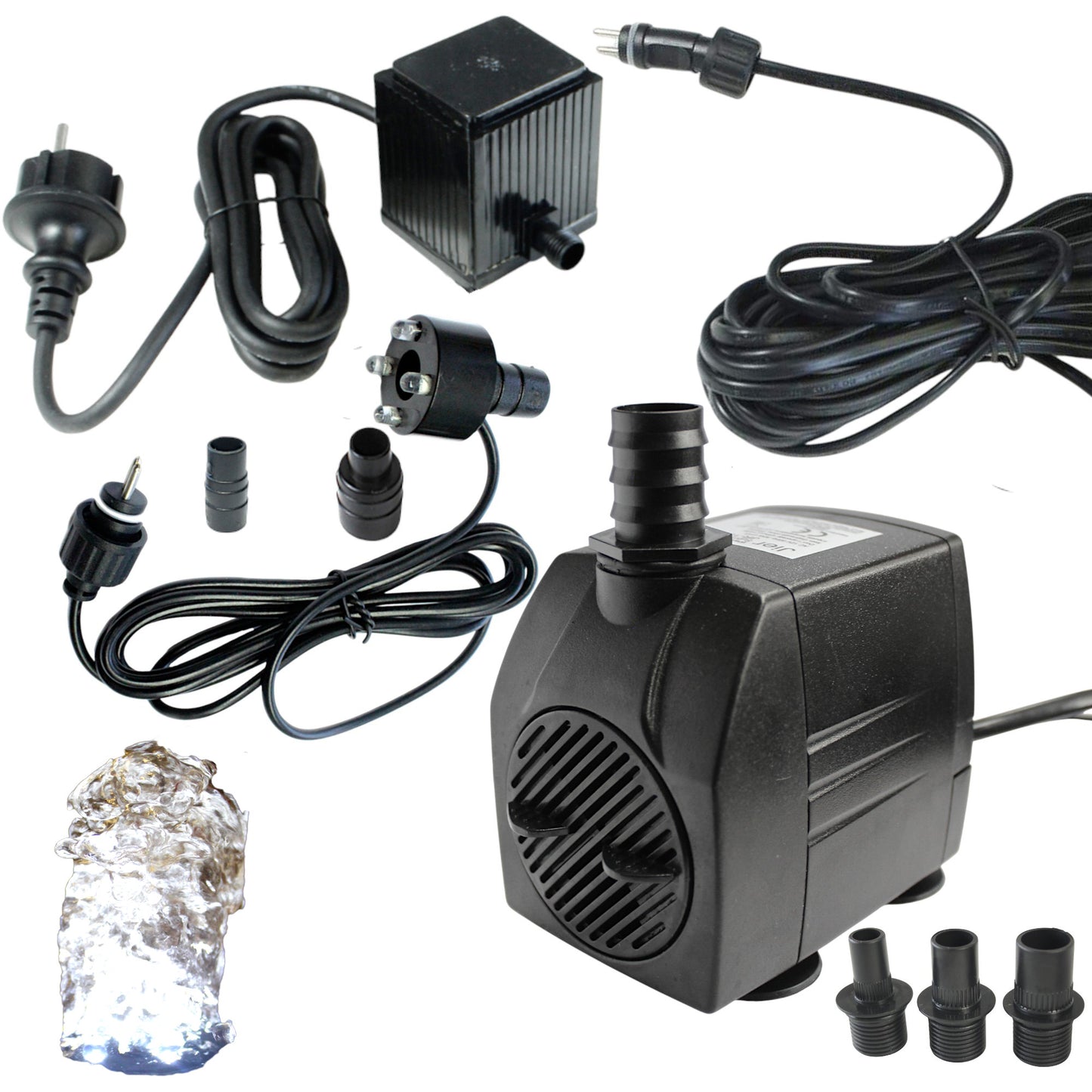 Springbrunnenpumpe mit 1x LED Spot Teichpumpe Wasserpumpe Bachlaufpumpe