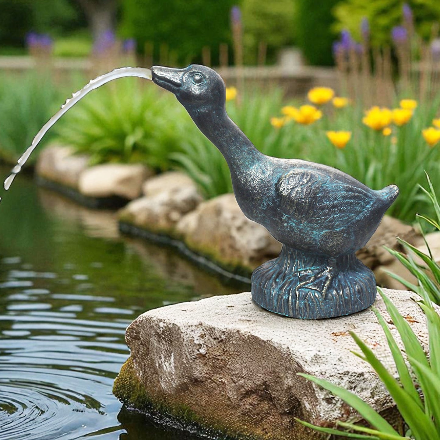 Solar Wasserspeier Ente 24 cm klassisch Wasserspiel Teichdeko Gartenfigur Brunnen Springbrunnen Solarbrunnen