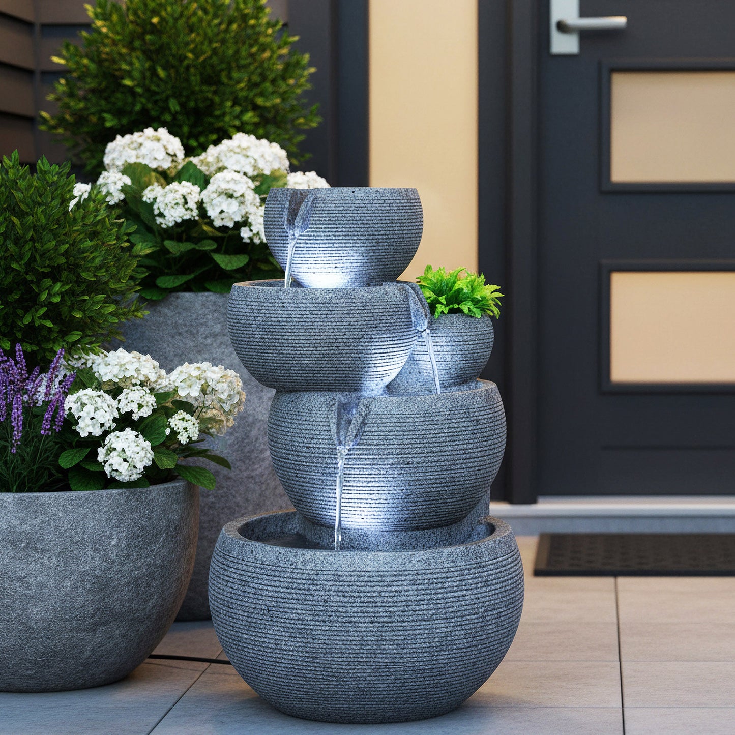 Zimmerbrunnen mit LED Beleuchtung Brunnen Innen- und Außenbereich Granit-Optik Springbrunnen Kaskade 44,5 cm