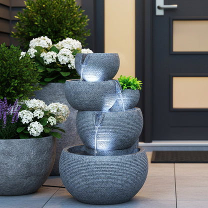 Zimmerbrunnen mit LED Beleuchtung Brunnen Innen- und Außenbereich Granit-Optik Springbrunnen Kaskade 44,5 cm