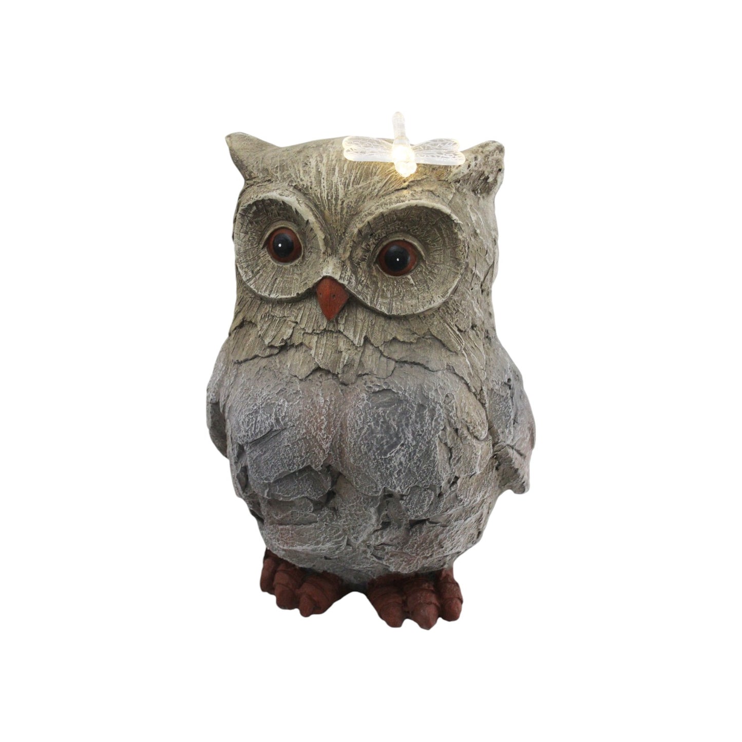 Gartenfigur Eule mit Solarbeleuchtung 35 cm Steinoptik Gartendekoration Solarleuchte Grau Kunststein