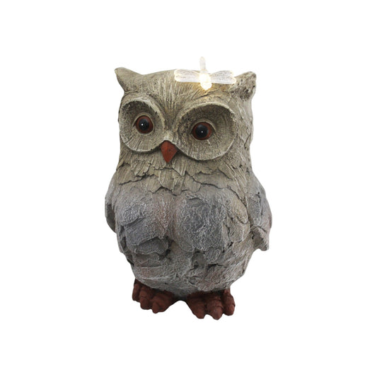 Gartenfigur Eule mit Solarbeleuchtung 35 cm Steinoptik Gartendekoration Solarleuchte Grau Kunststein