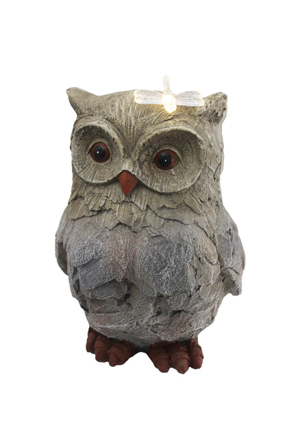 Gartenfigur Eule mit Solarbeleuchtung 35 cm Steinoptik Gartendekoration Solarleuchte Grau Kunststein