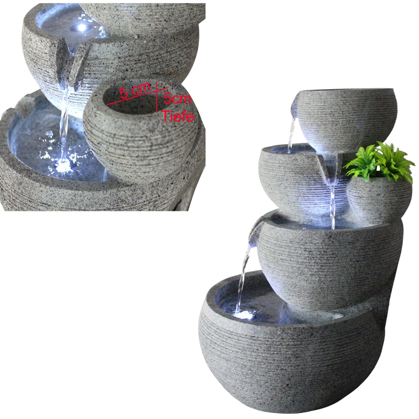 Zimmerbrunnen mit LED Beleuchtung Brunnen Innen- und Außenbereich Granit-Optik Springbrunnen Kaskade 44,5 cm