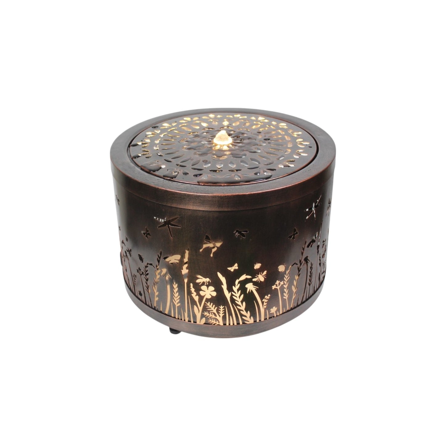 Gartenbrunnen mit LED Beleuchtung aus Metall runder Springbrunnen Wasserspiel Gartendeko