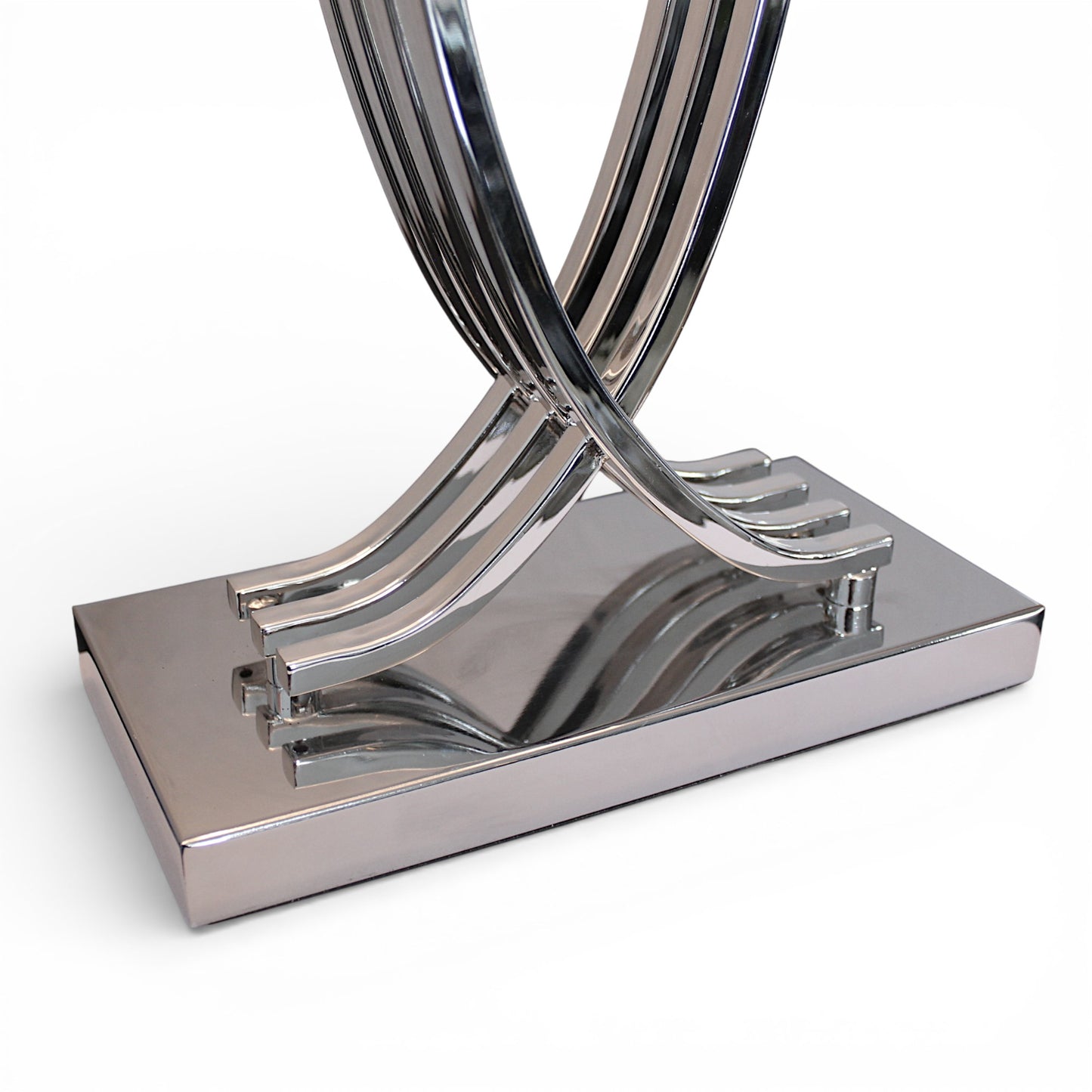 Tischlampe Chrom Design große Tischleuchte 74 cm Nachttischlampe weißer Schirm