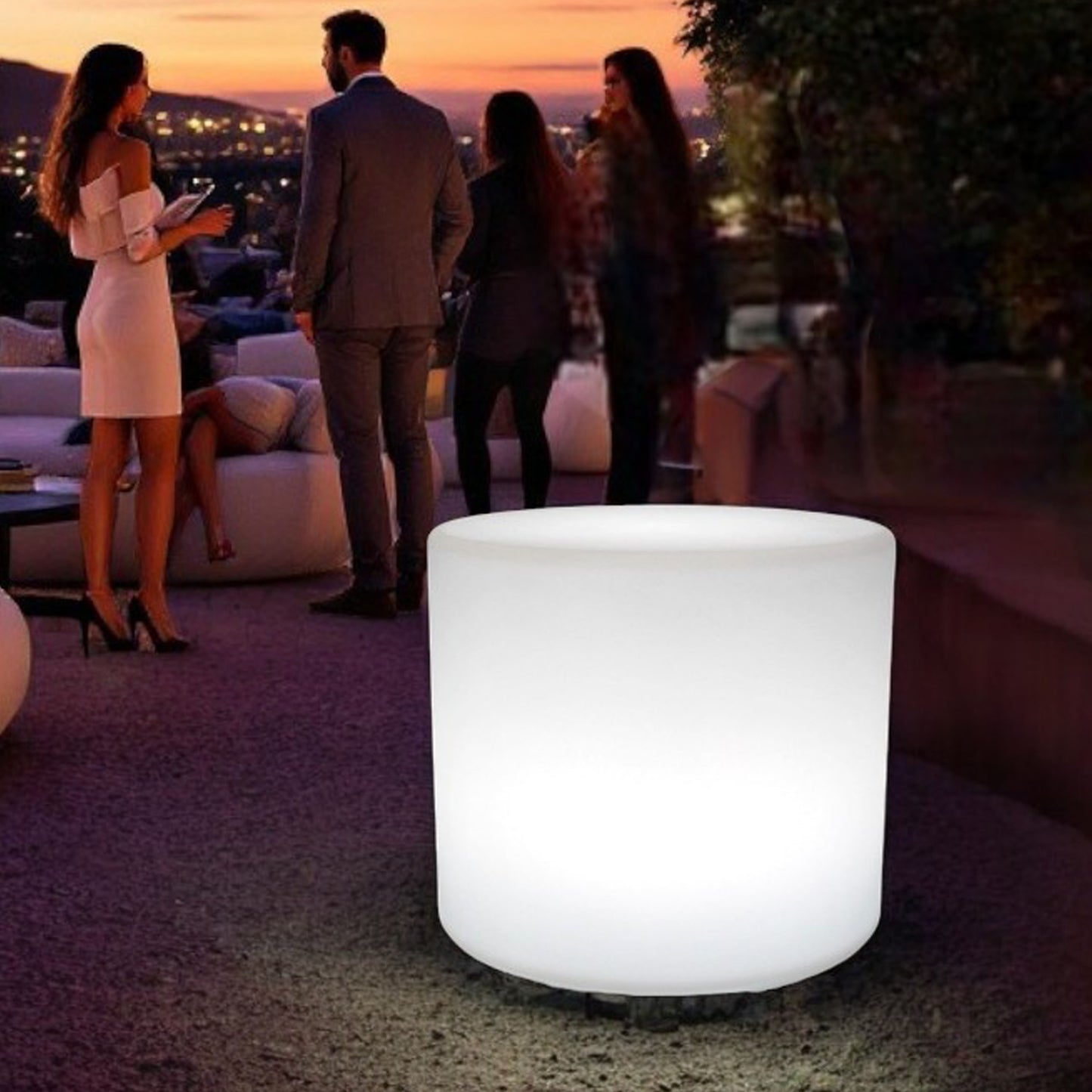 LED Hocker 45 cm hoch & 50 cm Ø Stylischer Leuchthocker Beistelltisch, Akku & Fernbedienung Lounge Möbel