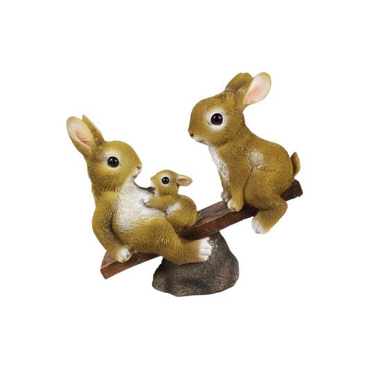 Dekofigur Hasen Familie auf Wippe Gartenfigur Tierfigur 26 x 25 cm