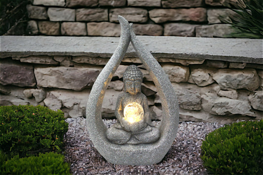 Solarleuchte Buddha Skulptur Granit-Optik mit Glaskugel moderne Solarlampe 30x15x46 cm