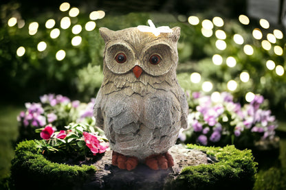 Gartenfigur Eule mit Solarbeleuchtung 35 cm Steinoptik Gartendekoration Solarleuchte Grau Kunststein