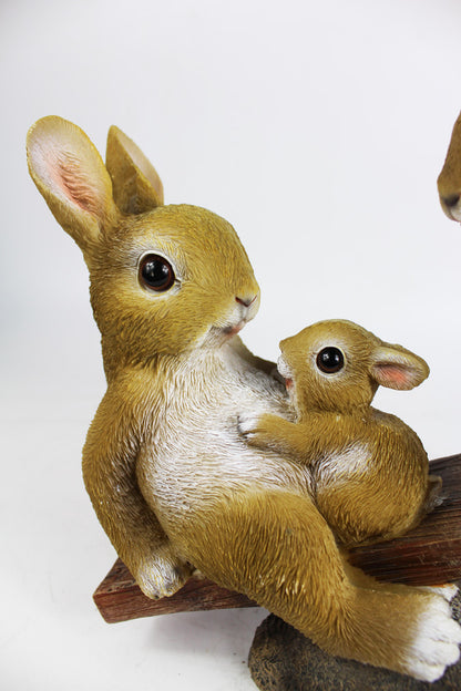 Dekofigur Hasen Familie auf Wippe Gartenfigur Tierfigur 26 x 25 cm