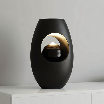 Zimmerbrunnen Blumenvase schwarz BK913 mit LED Beleuchtung Tischbrunnen Vase modern Brunnen Wasserspiel 40 cm