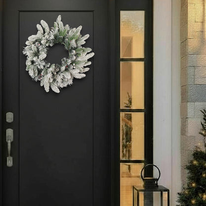 Künstlicher Weihnachtskranz 50 cm verschneit Kunstschnee Tannenzweige mit roten Ilex-Beeren & Tannenzapfen Deko-Kranz Spritzguss Mix