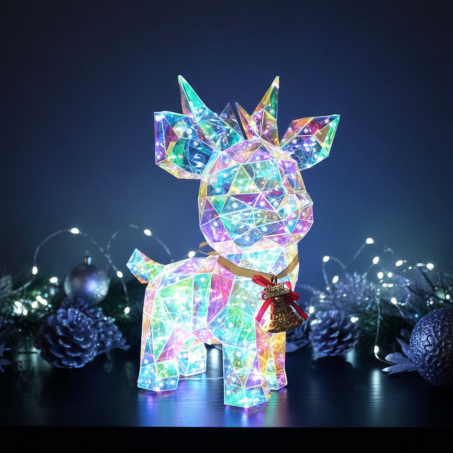 Beleuchtetes Rentier LED Kristall-Optik 41 cm – kaltweiß leuchtende Weihnachtsdekoration für Innen & Terrasse – Netzteil mit Timer 6 h – festliche Winterdeko Weihnachtsbeleuchtung