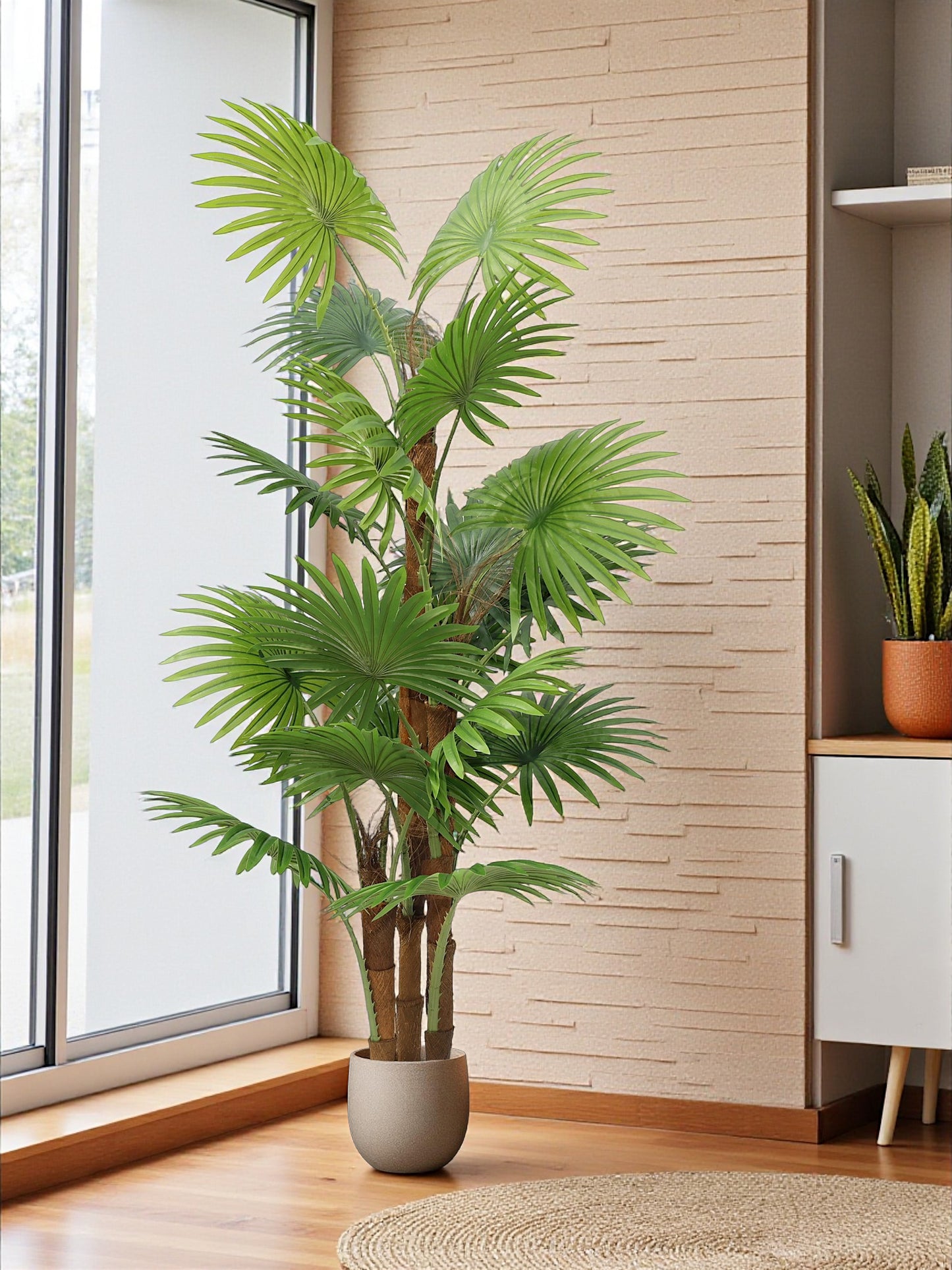 Künstlicher Palme 160 cm im Topf Fächerpalme Kunstpflanze groß Pflanze Dekoration Kunstbaum