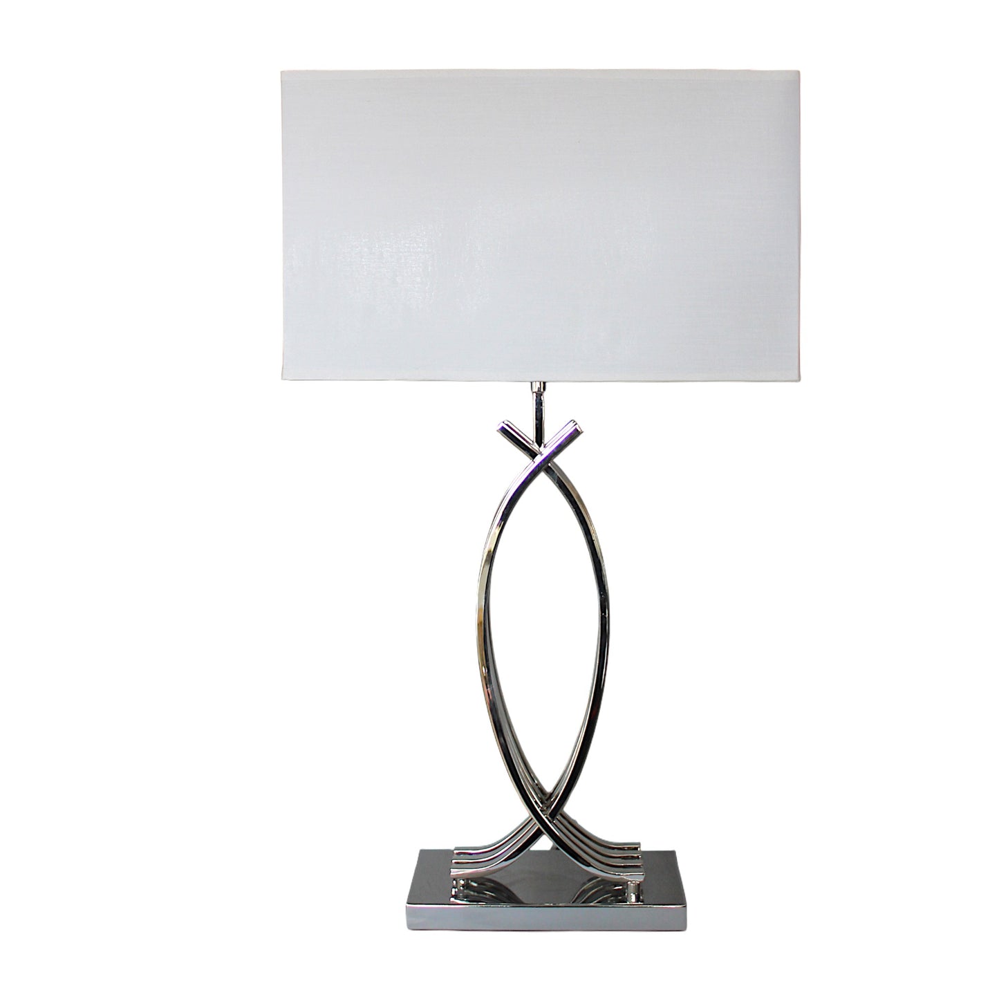 Tischlampe Chrom Design große Tischleuchte 74 cm Nachttischlampe weißer Schirm