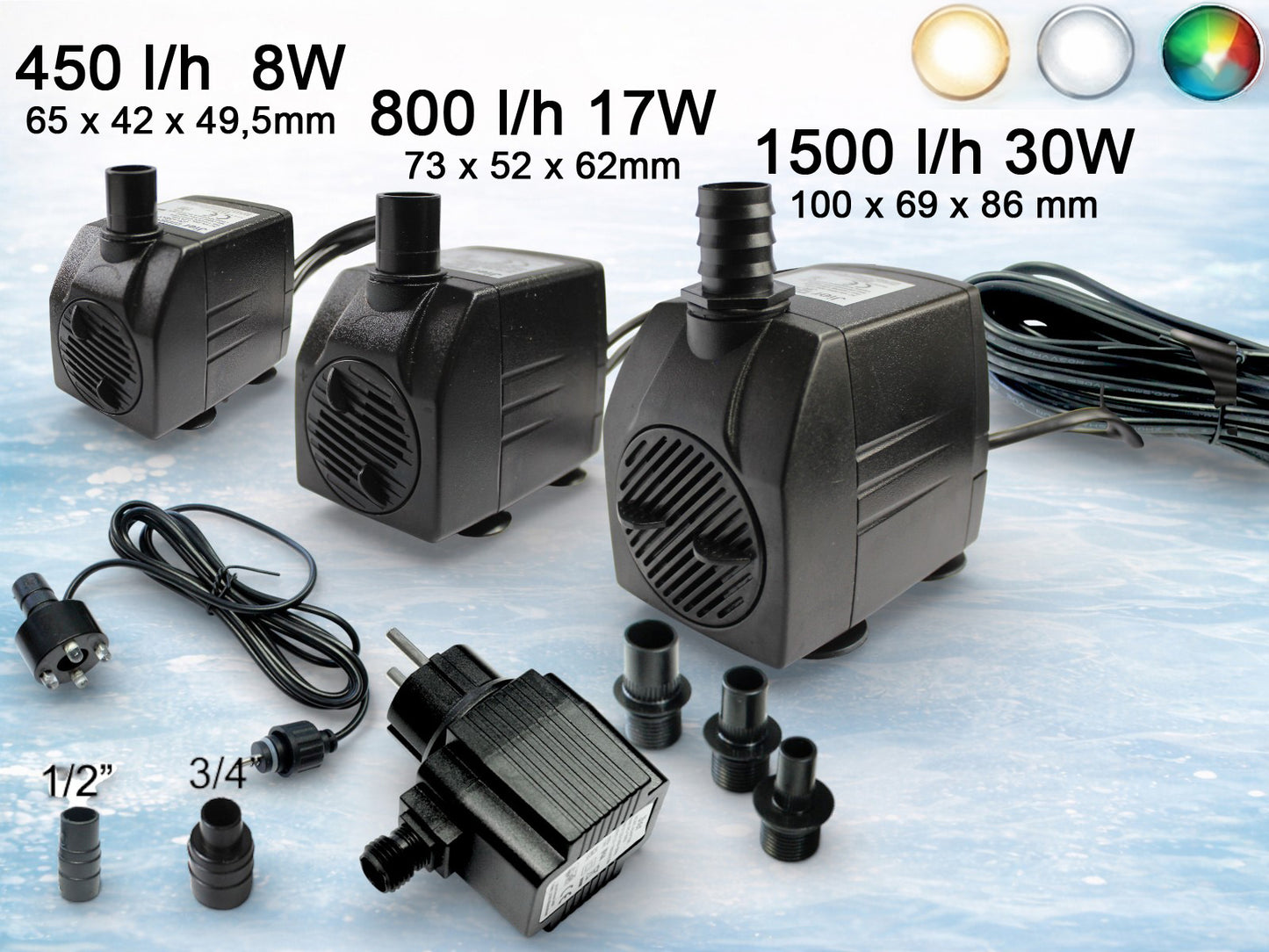 Springbrunnenpumpe mit 1x LED Spot Teichpumpe Wasserpumpe Bachlaufpumpe